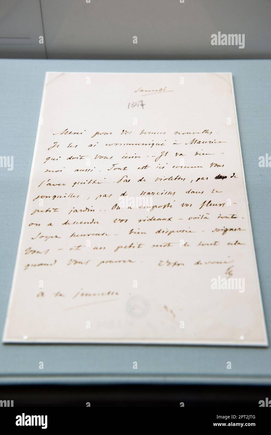 A handwritten letter by Chopin to his love Sand is seen at the museum. The refurbished