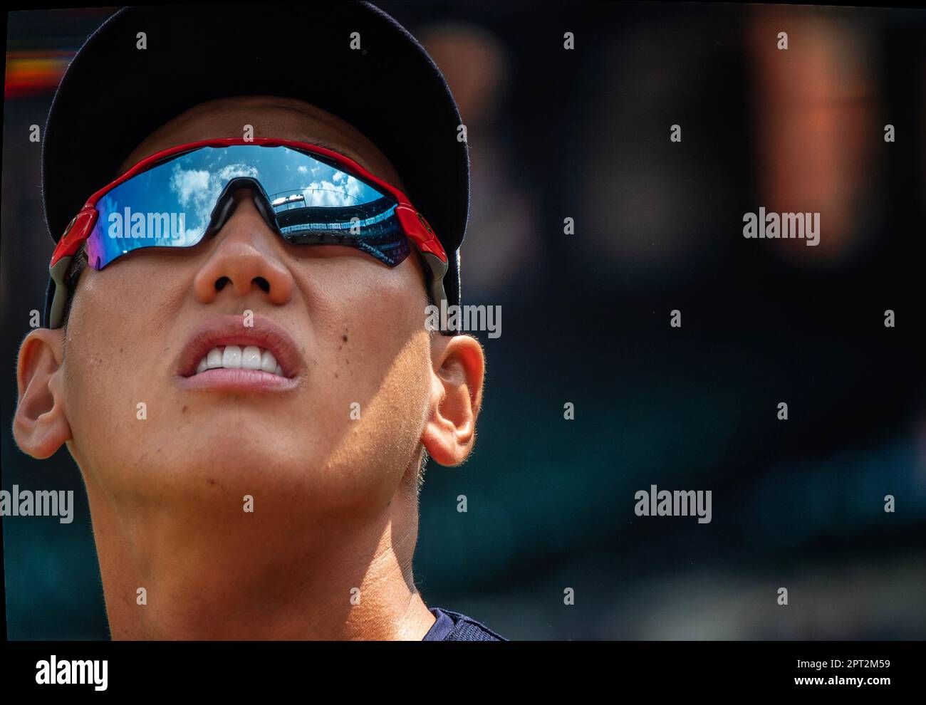 Boston Red Sox left fielder Masataka Yoshida (7) on the field before a game Stock Photo