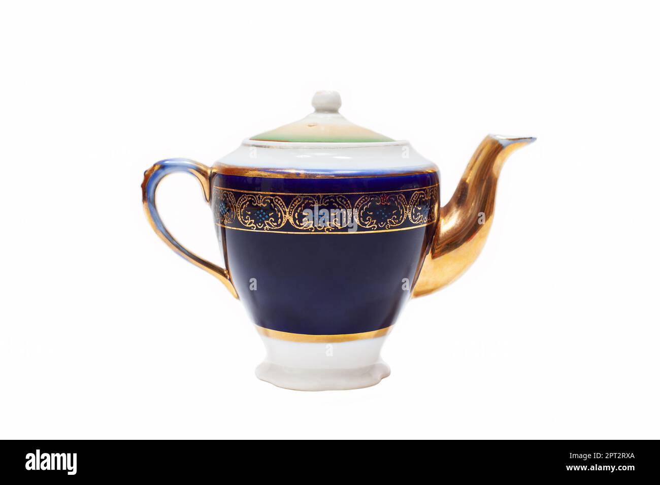 Old-fashioned beautiful gilded porcelain teapot on a white background Stock Photo