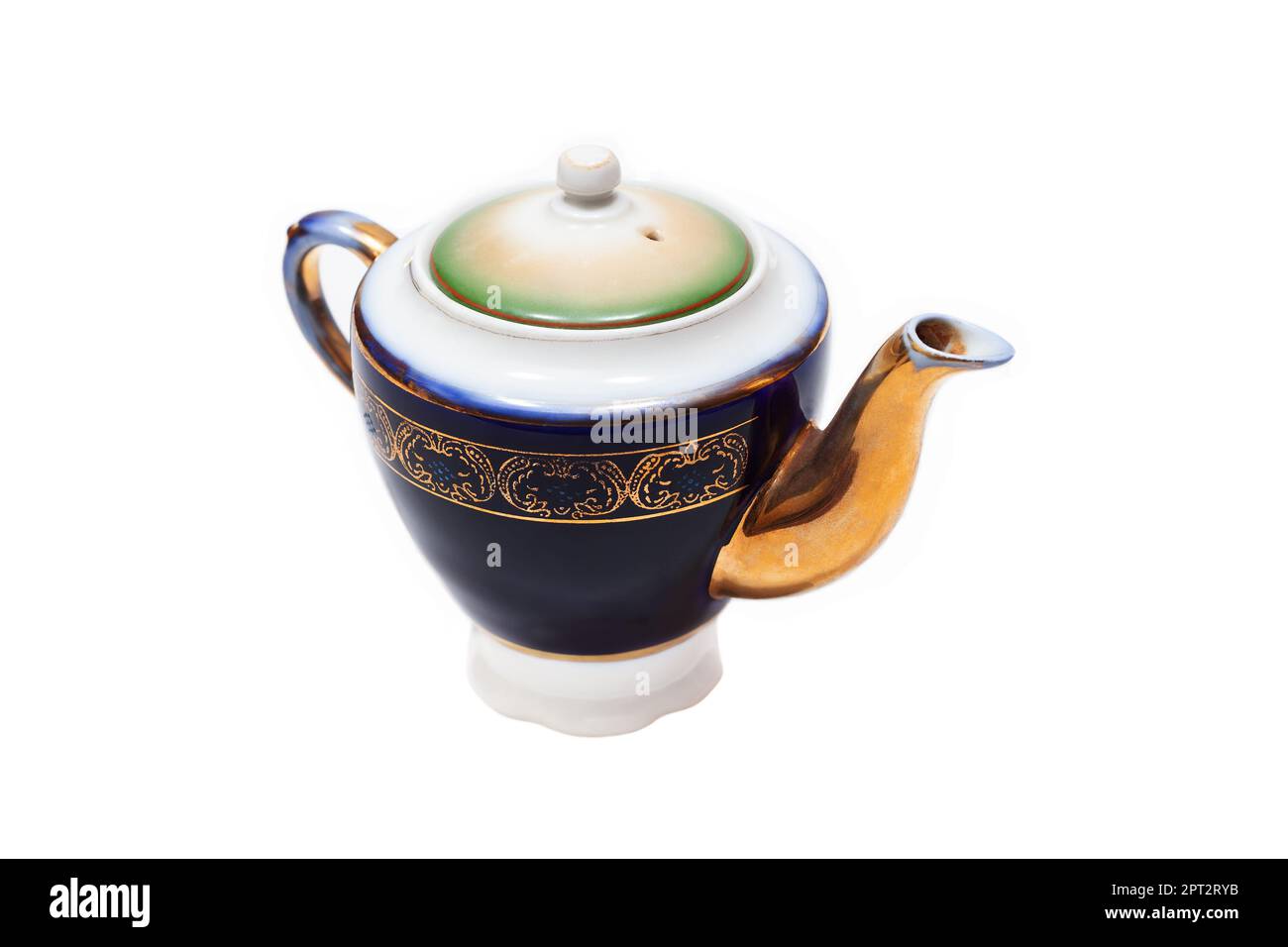 Old-fashioned beautiful gilded porcelain teapot on a white background Stock Photo