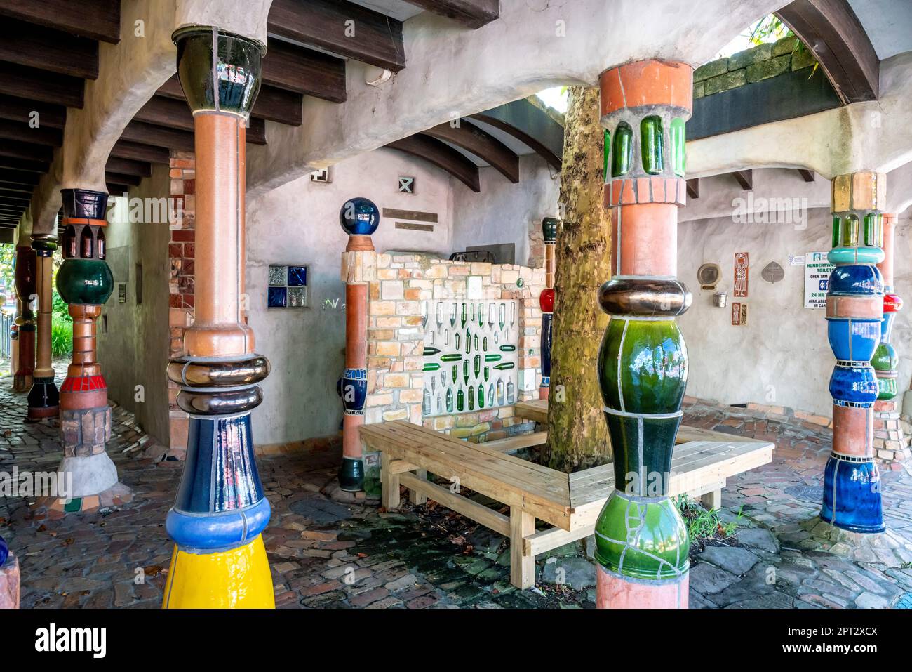 Hundertwasser Public Toilets, Kawakawa, Northland, New Zealand Stock