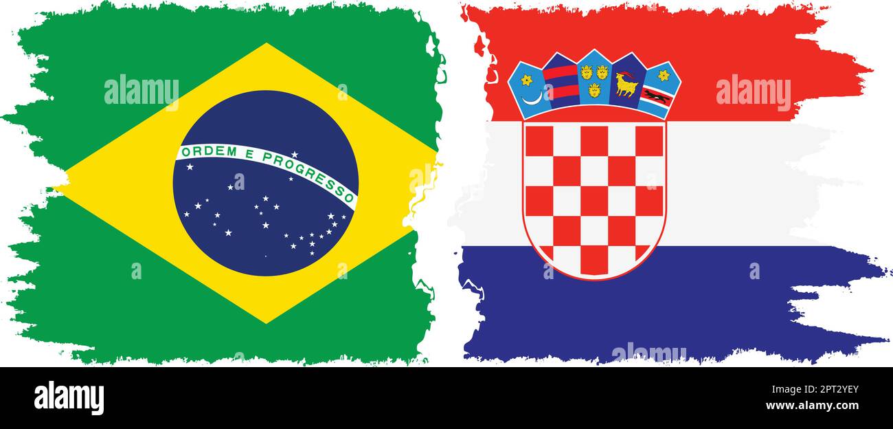 Croatia and Brazil grunge flags connection, vector Stock Vector