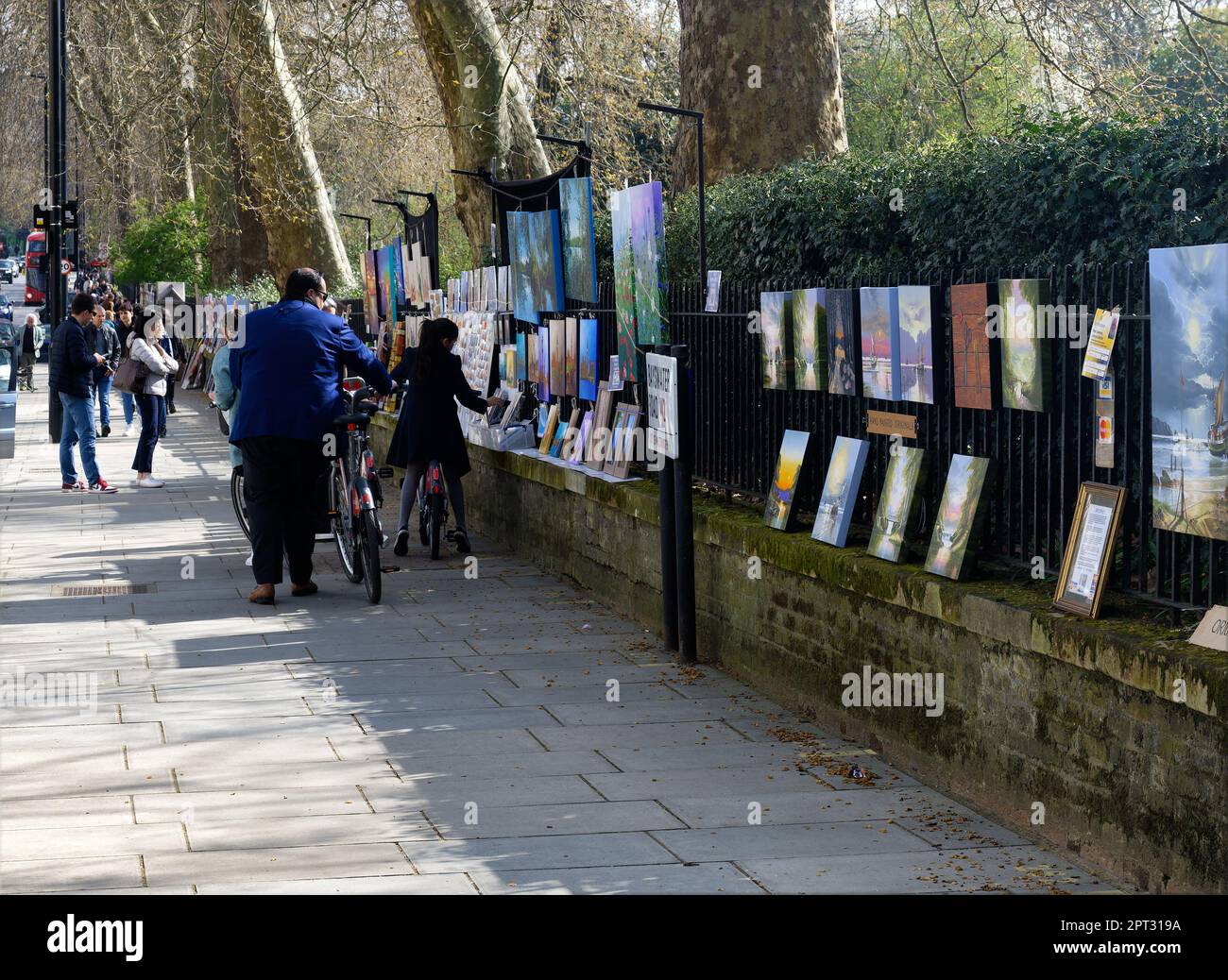 The Sunday morning art market along the Bayswater Road by Hyde Park