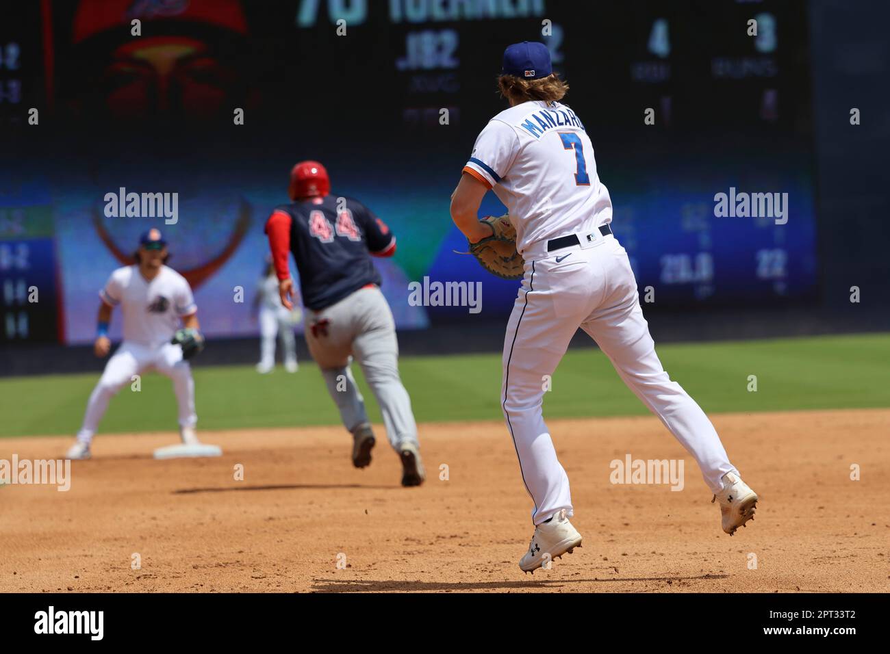Durham, NC Durham Bulls infielder Kyle Manzardo (7) fields the ball at