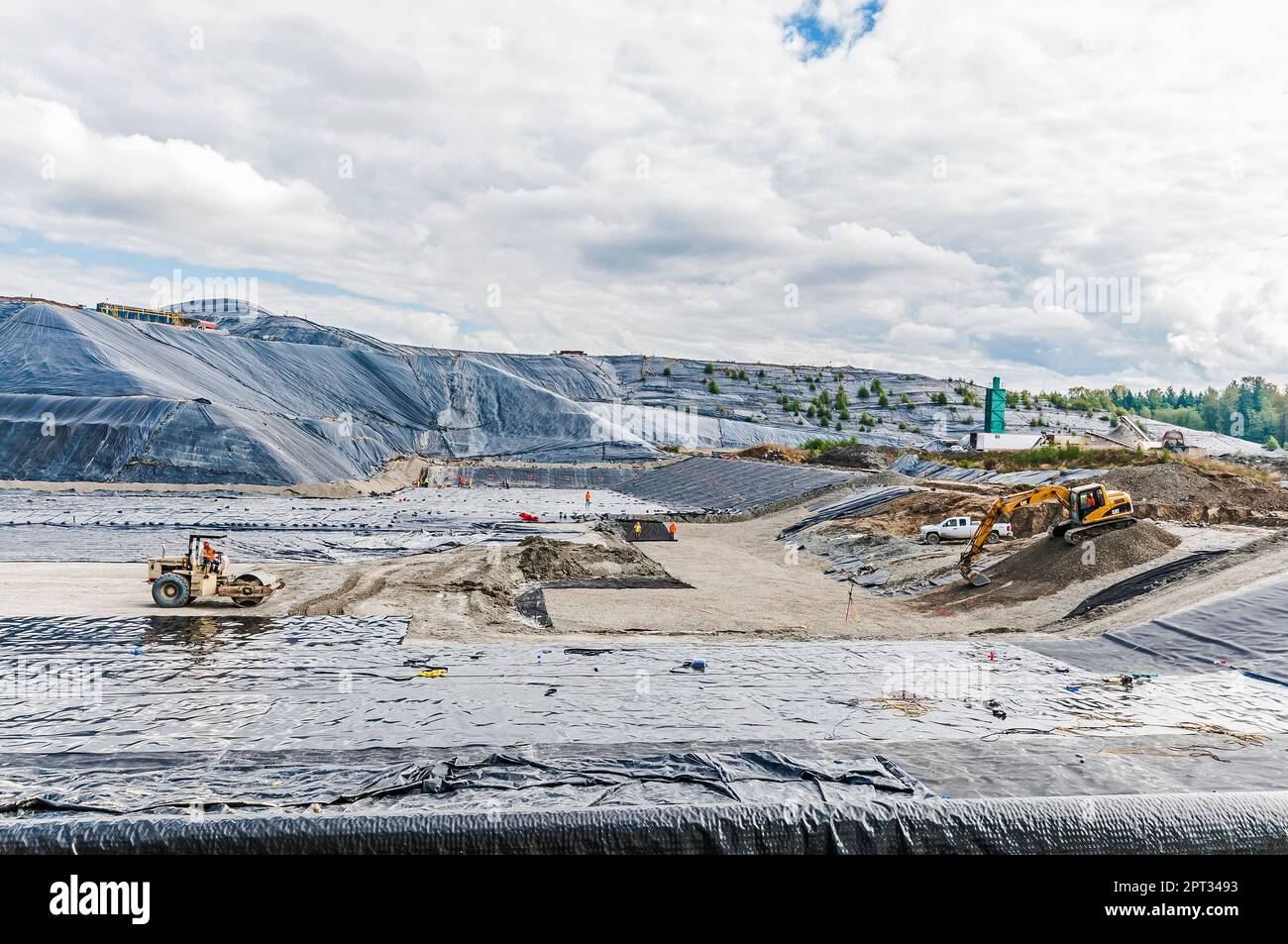 Geomembranes cover a lot of ground in an active landfill Stock Photo