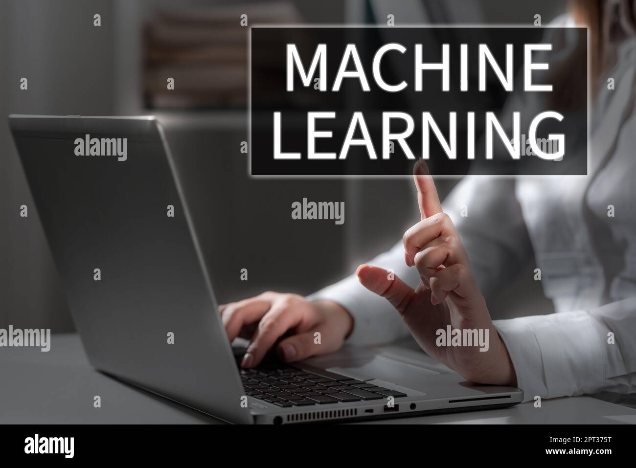 Handwriting text Machine Learning, Business idea the concept that a computer can learn new data itself Stock Photo