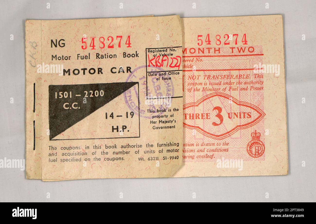 Petrol coupons from 1957 during the Suez Crisis Stock Photo Alamy