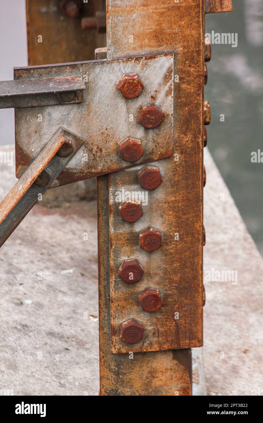 The nut is rusted at the steel pole Stock Photo - Alamy
