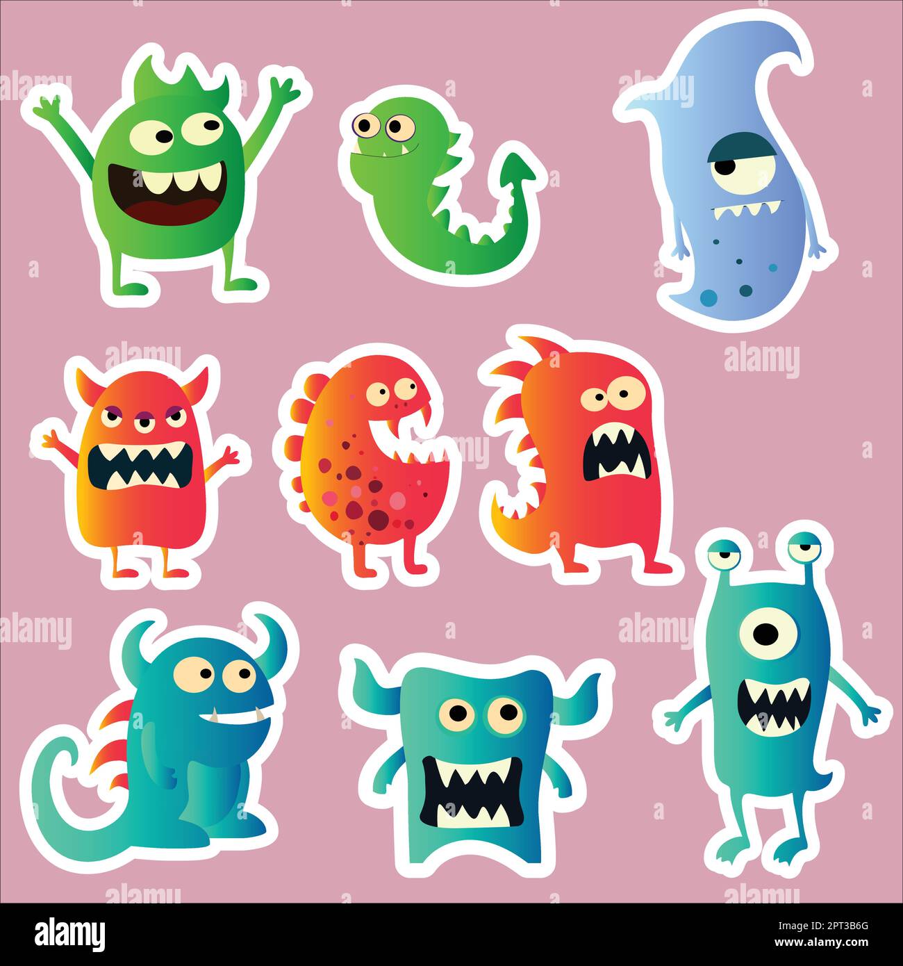 Cartoon Cute Monsters Sticker Set Stock Vector Image & Art - Alamy