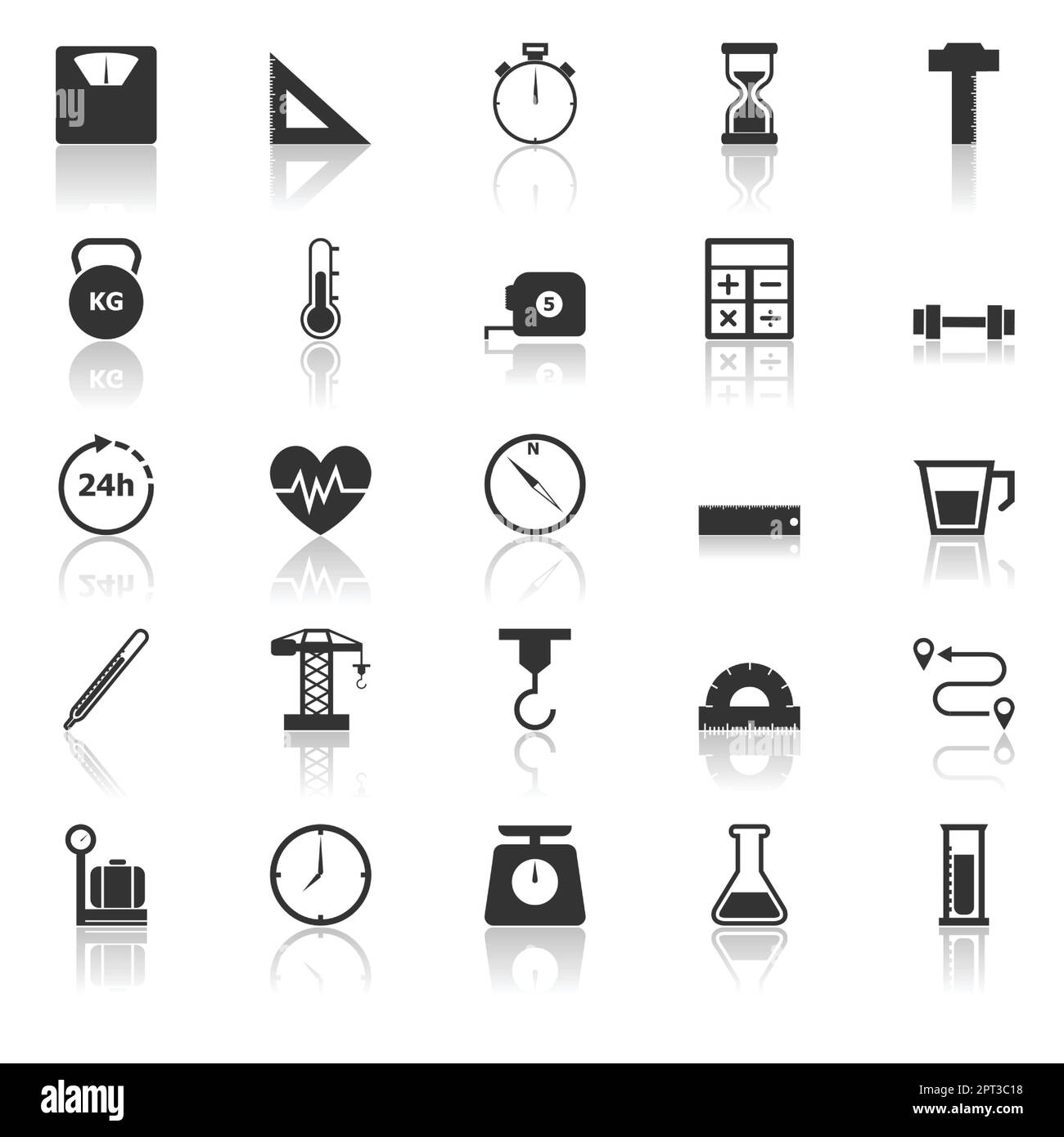 Measuring icons with reflect on white background Stock Vector