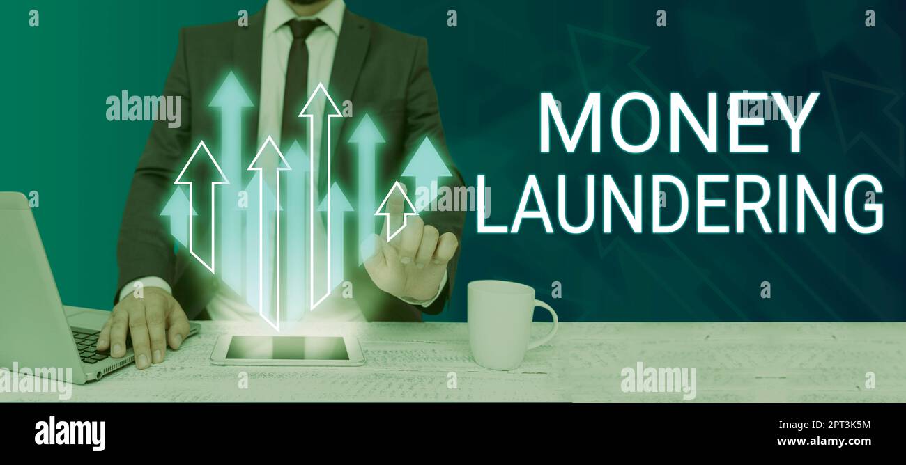 Text showing inspiration Money Laundering, Concept meaning periodic amount  paid to a holder for repayment of a loan Stock Photo - Alamy