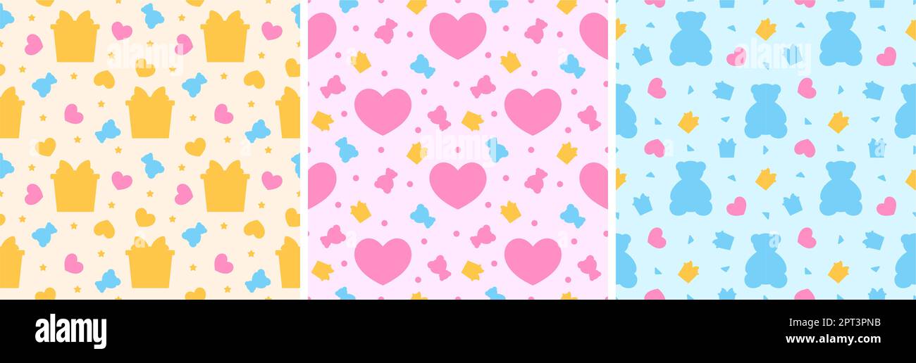 Set of Happy Valentine's Day Seamless Pattern Design with Decoration in ...