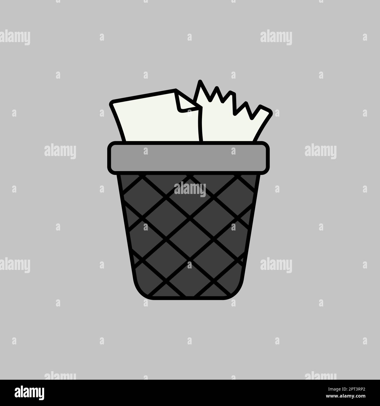 Wastebasket outline grayscale icon. Workspace sign Stock Vector