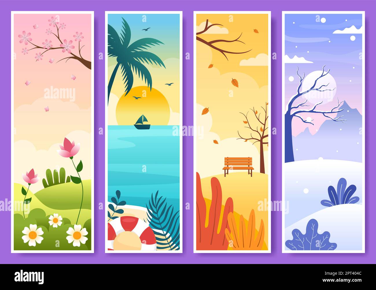 Scenery of the Four Seasons of Nature with Landscape Spring, Summer