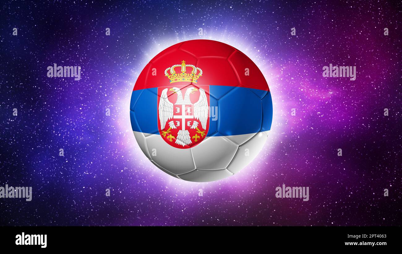 3D soccer ball with Serbia team flag. Space background. Football 2022