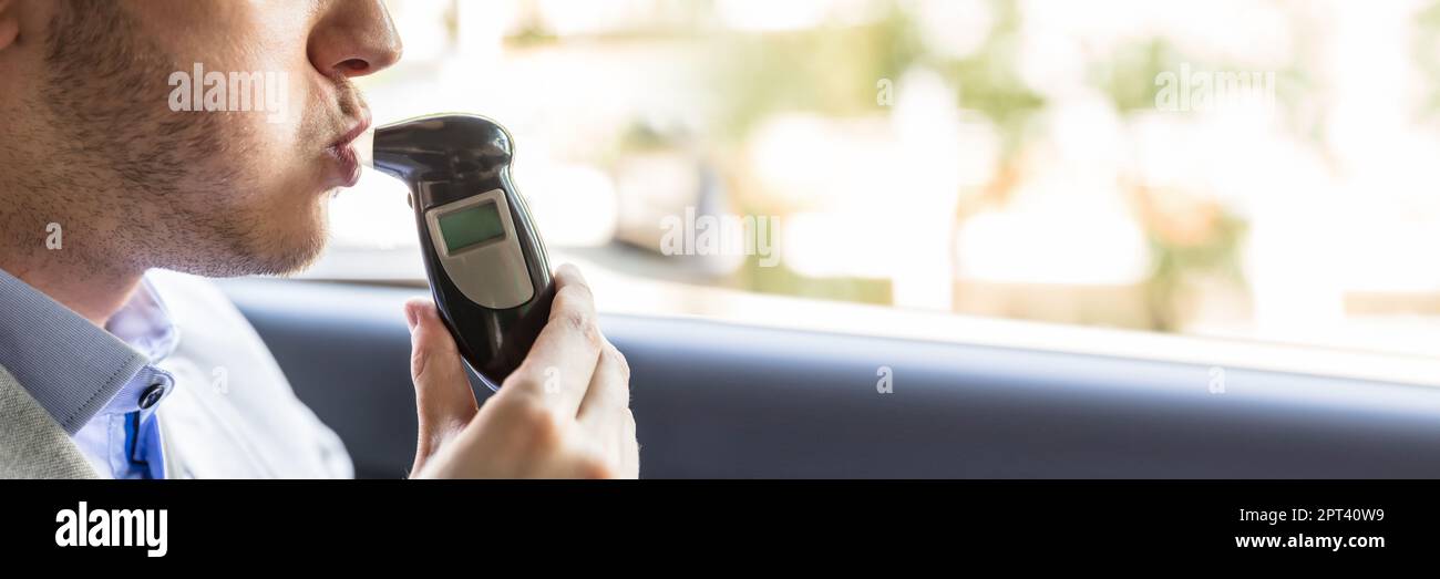 Breathalyzer Alcohol Test And Breath Check In Car Stock Photo Alamy