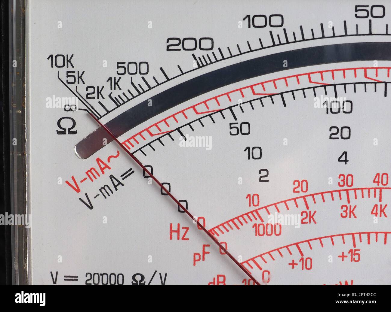 display of a vintage analog multimeter to measure voltage resistance