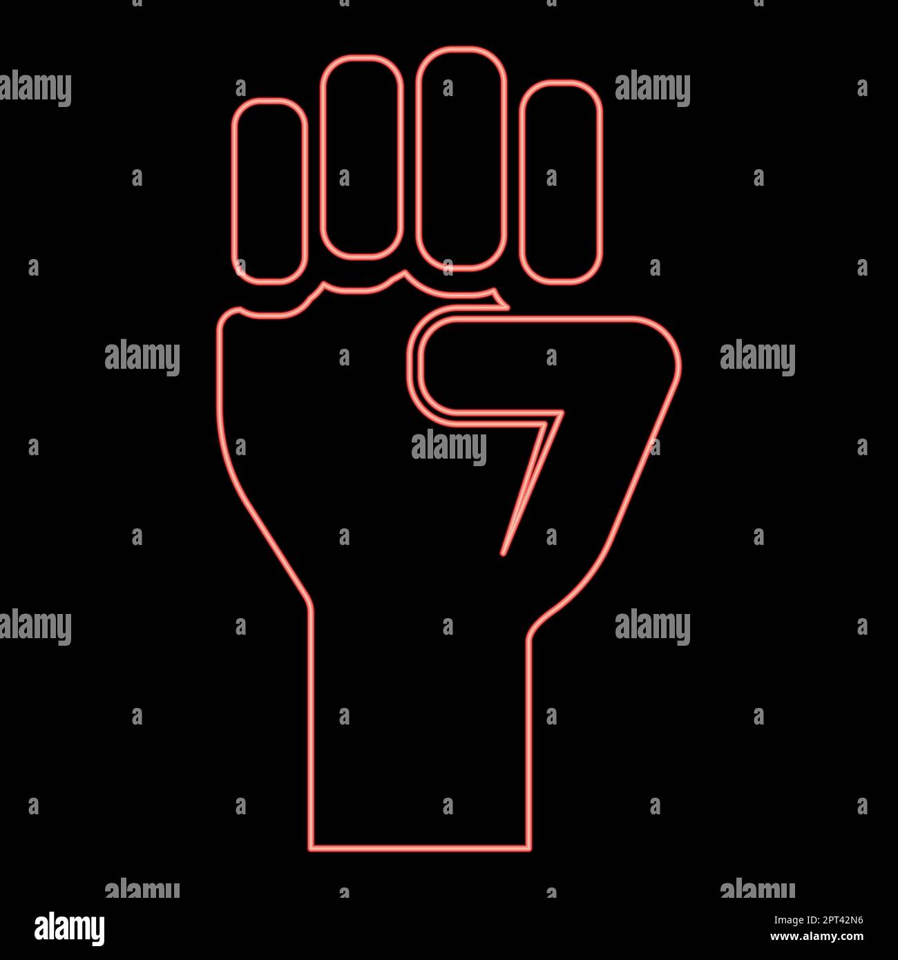 Neon fist up Concept of freedom fight revolution power protest red color vector illustration image flat style Stock Vector