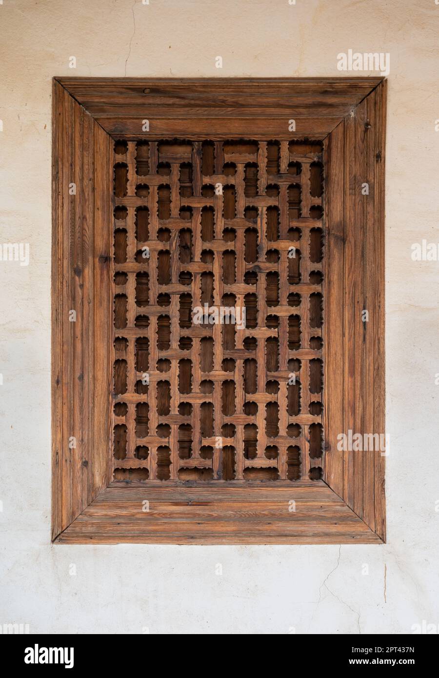 Omodos, Limassol District, Cyprus, March 24, 2023 Wooden pattern of a