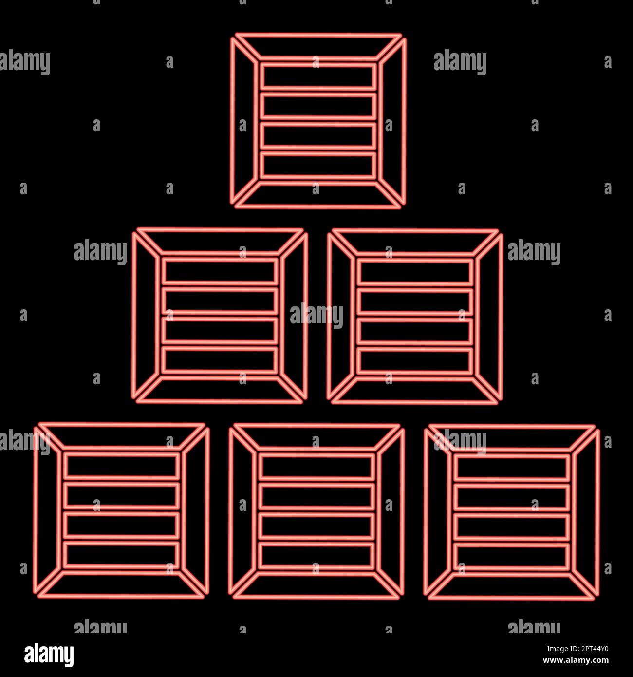 Neon pyramid crates Wooden boxs Containers red color vector illustration image flat style Stock Vector