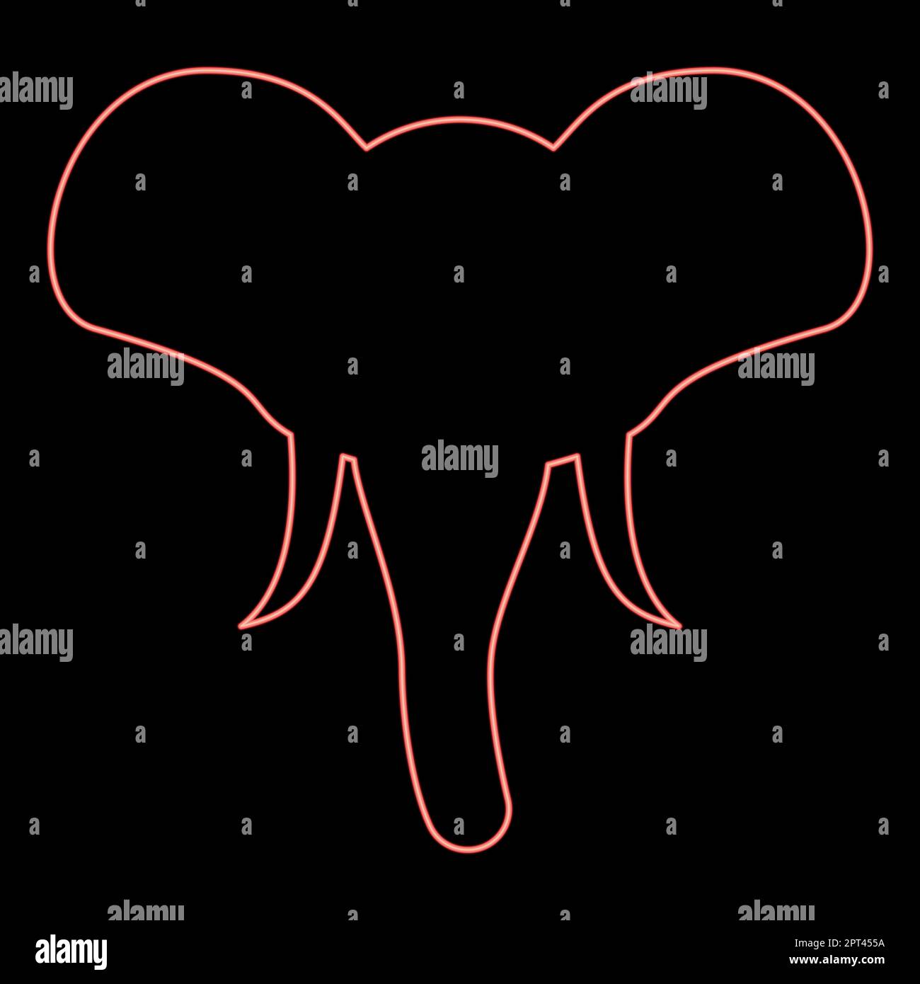 Neon head of elephant silhouette mascot front view African animal red ...
