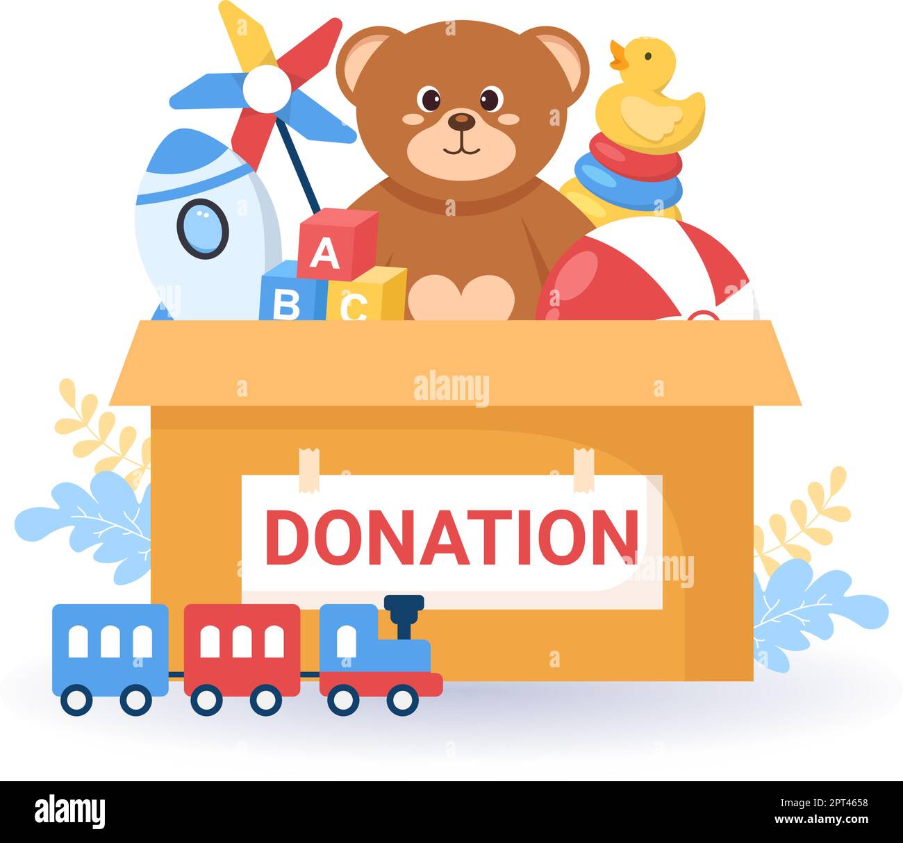 Cardboard Donation Box Containing Toys for Children, Social Care