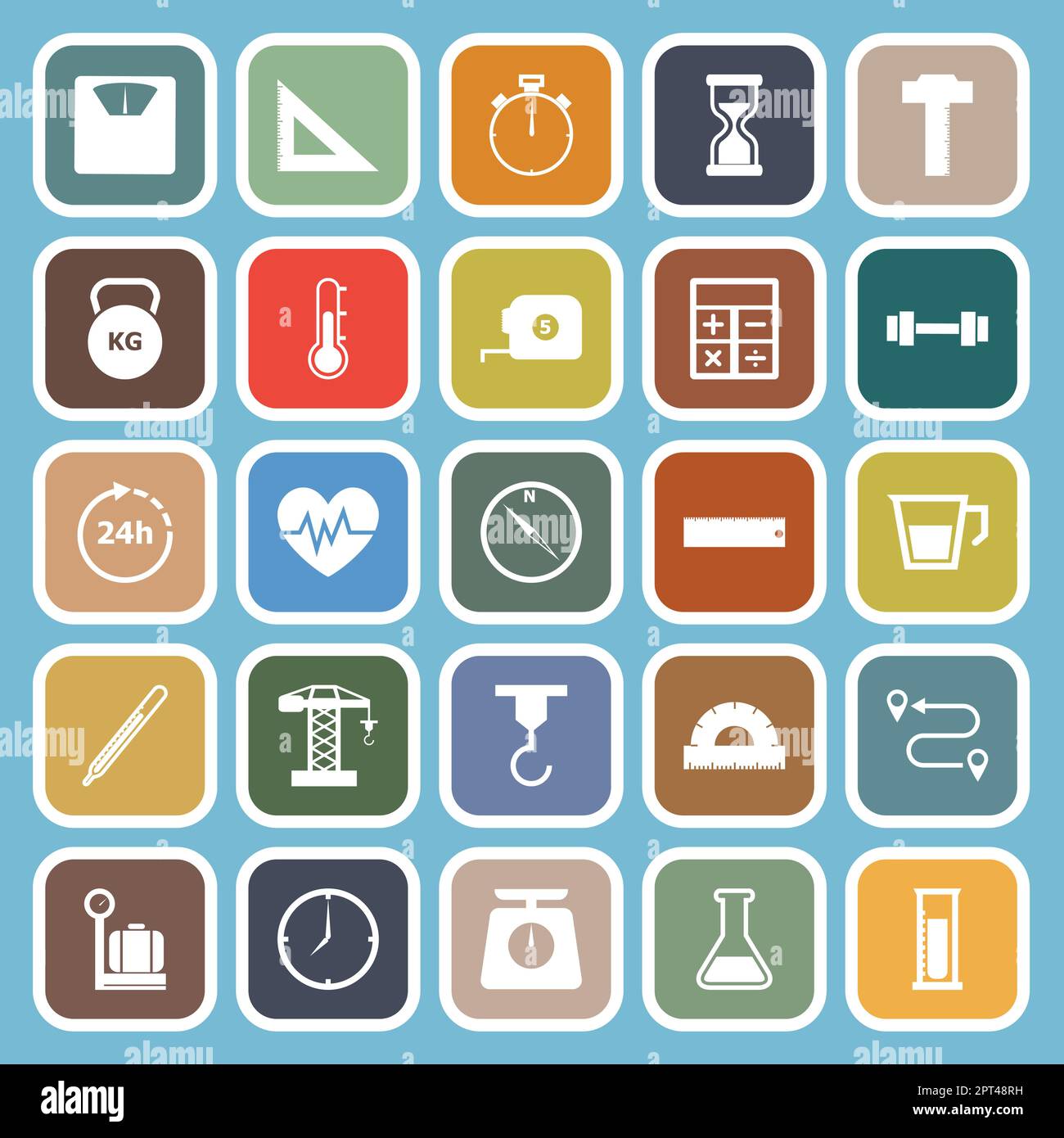 Measuring flat icons on blue background Stock Vector