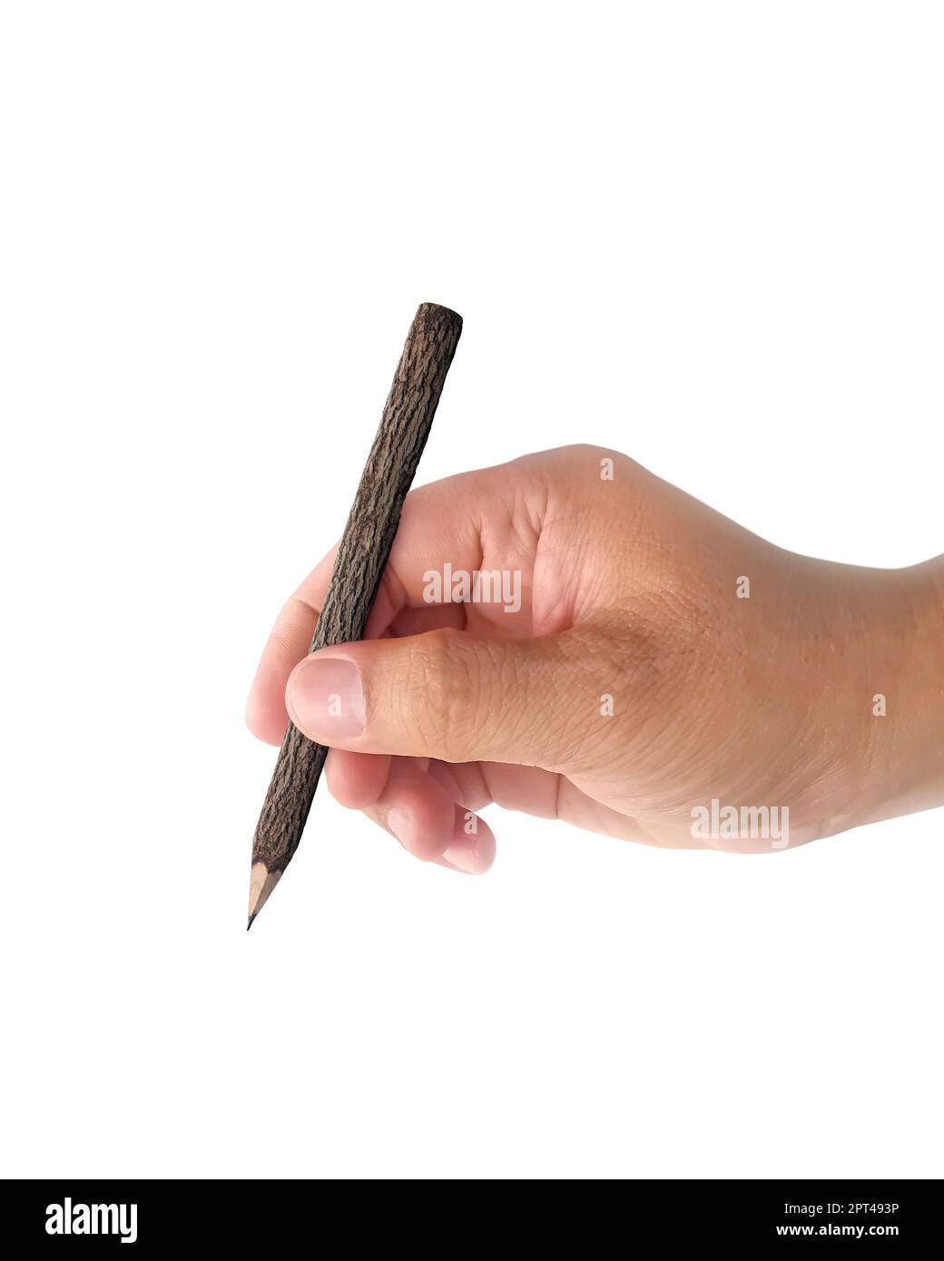 Isolated pencil in hand on a white background Stock Photo