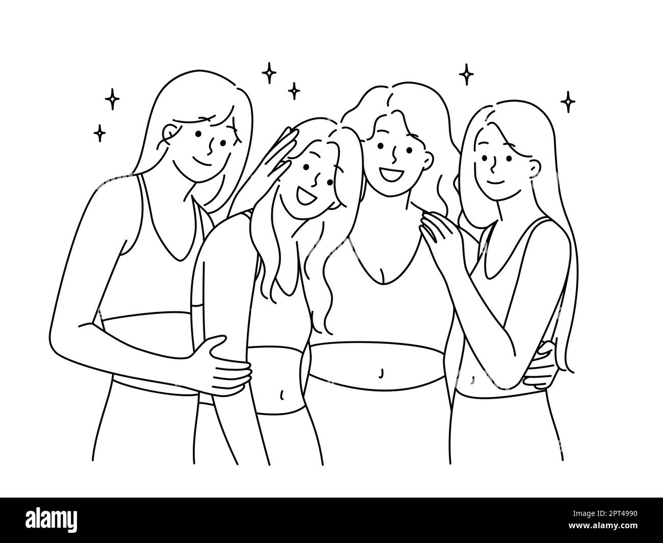 Smiling diverse women in sportswear show various figures. Happy ... image.