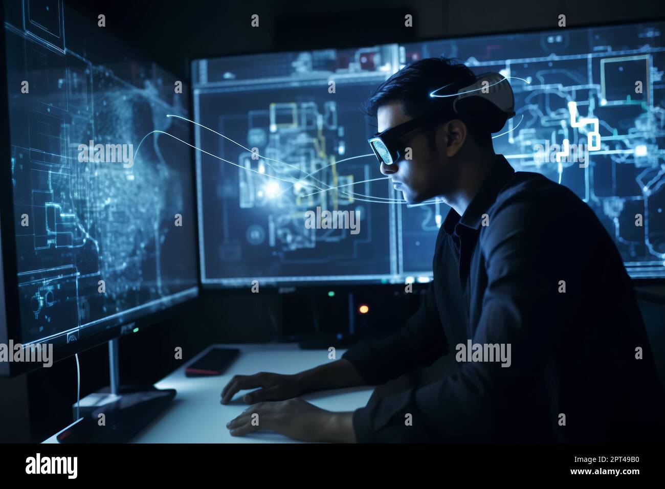 Virtural reality world with Artificial Intelligent. Create AI with Microsoft hololens. Student