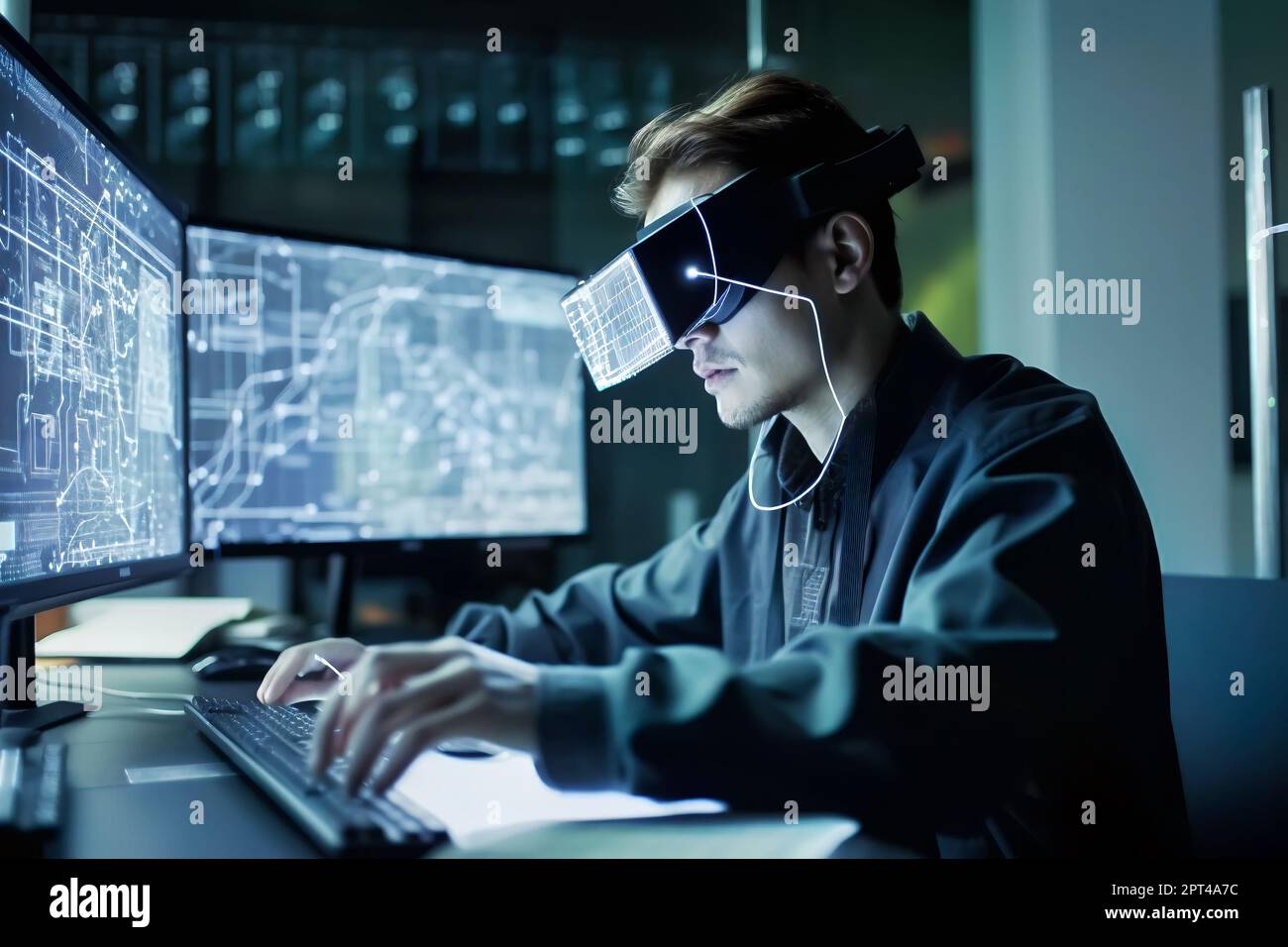 Virtural reality world with Artificial Intelligent. Create AI with Microsoft hololens. Student