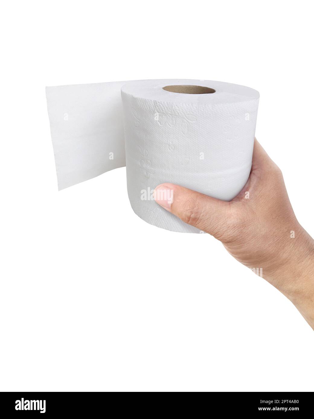 hand holding toilet paper over white background Stock Photo - Alamy