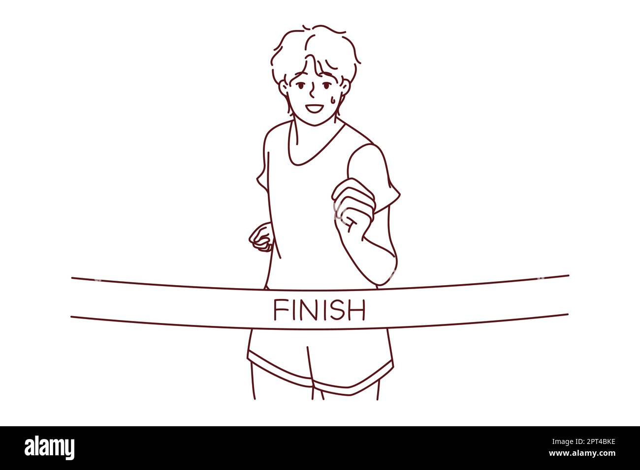 Young man in sportswear running finish race first. Smiling male athlete or sportsman participate in sport competition. Vector illustration. Stock Photo