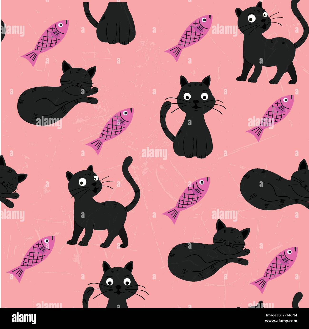Seamless pattern with cute cats and fish Stock Vector Image & Art - Alamy