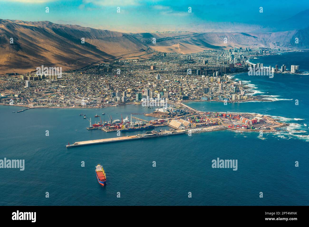 Iquique, Tarapaca Region, Chile - Aerial view of the port city of ...