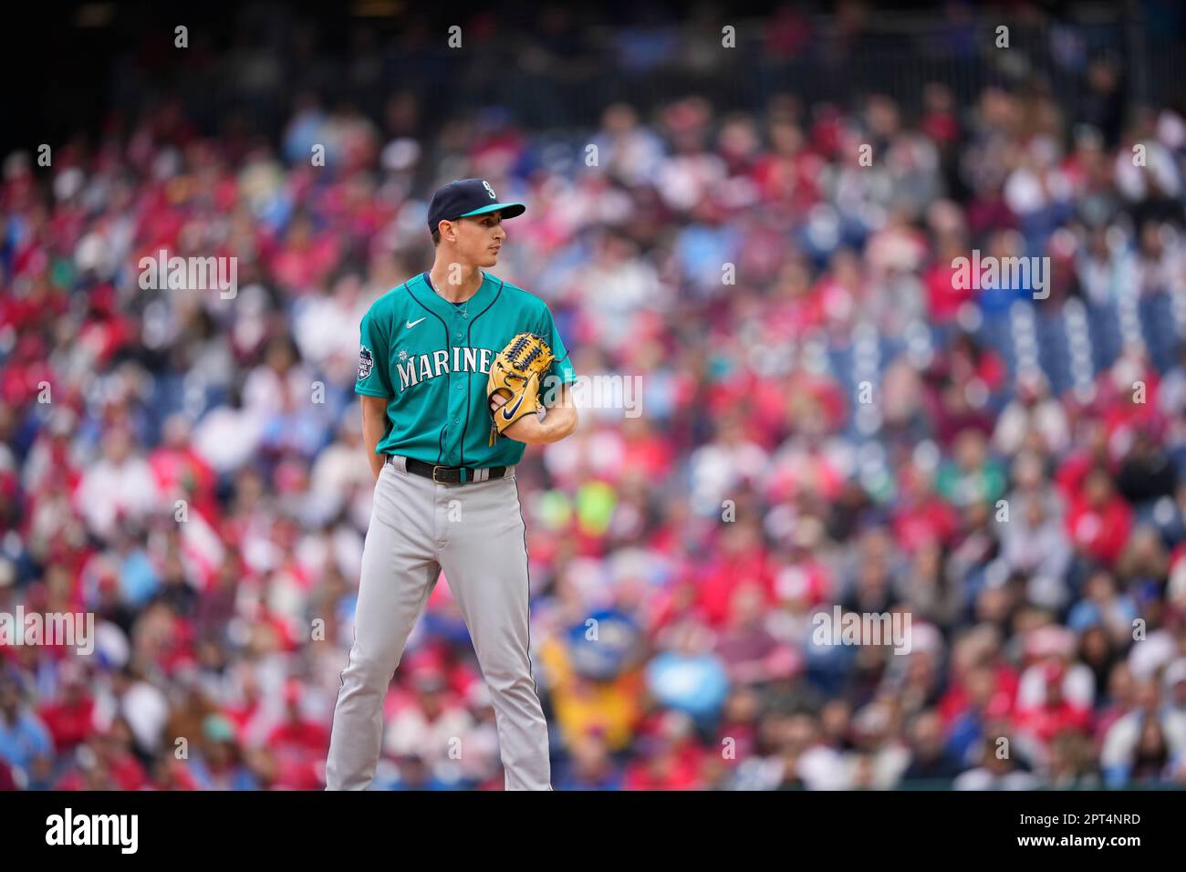 Seattle Mariners' George Kirby plays during a baseball game, Thursday,  April 27, 2023, in Philadelphia. (AP Photo/Matt Slocum Stock Photo - Alamy