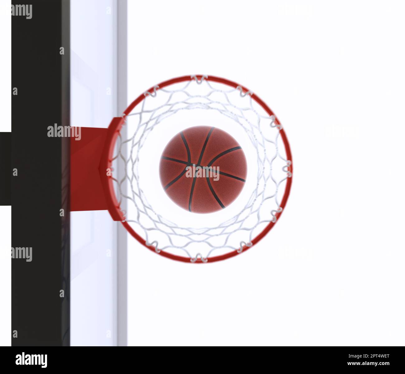 Half Basketball Rendering 3D rendering of basketball on the hoop isolated on white background ...