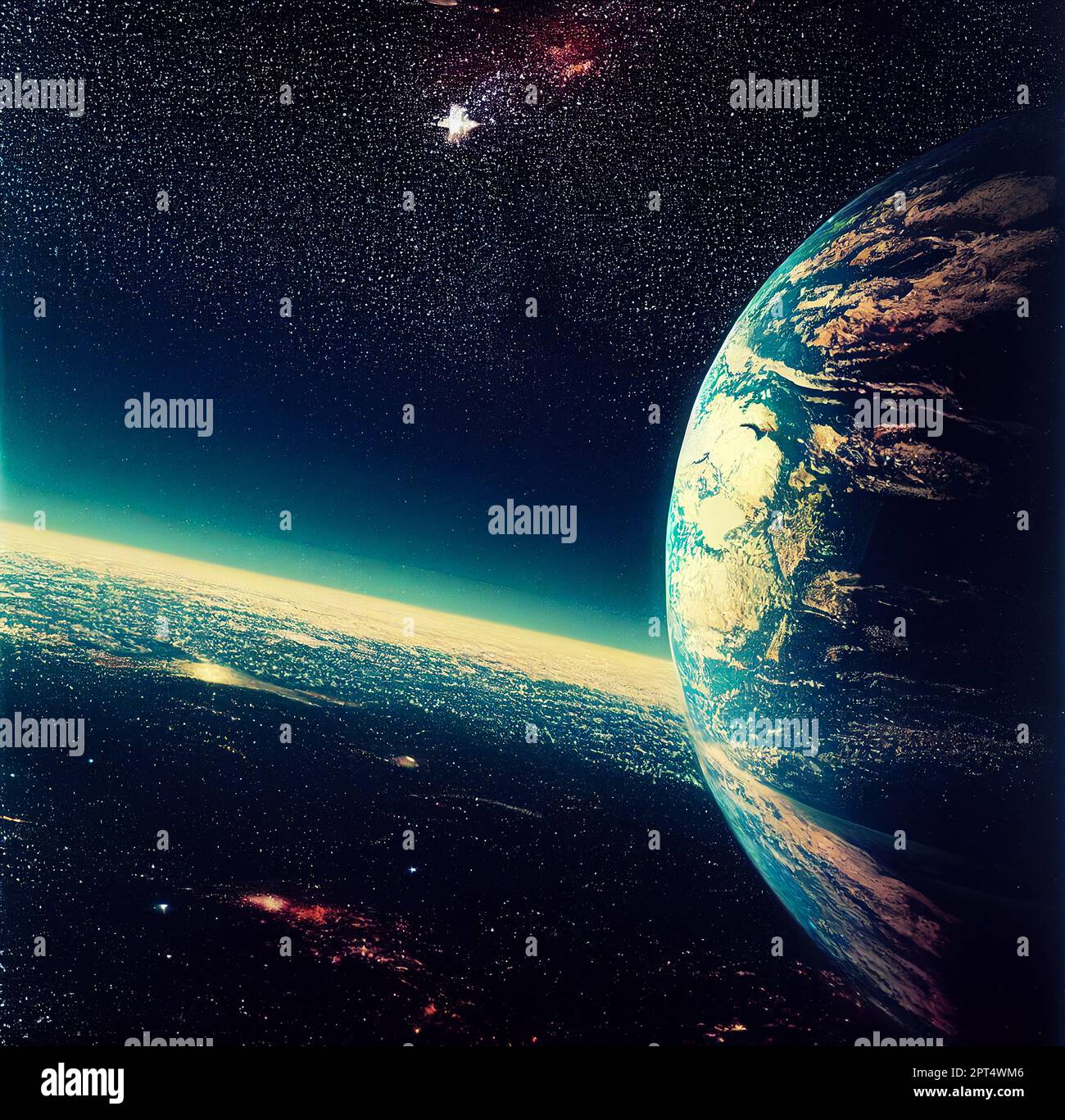 planet earth high from space and amazing starry sky Stock Photo - Alamy