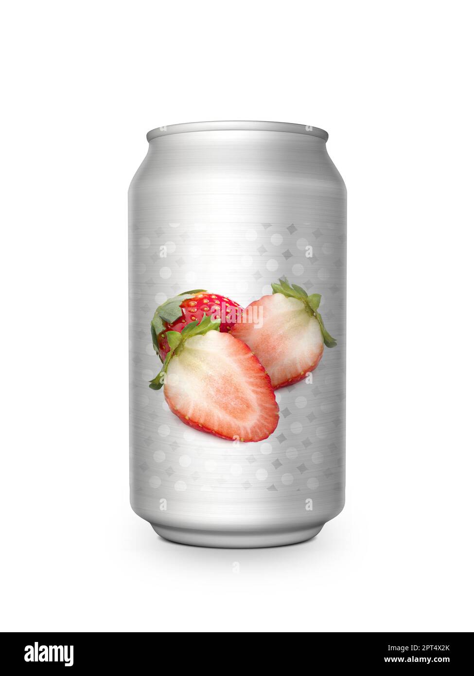 Strawberry juice soft drink in aluminum can on white background For