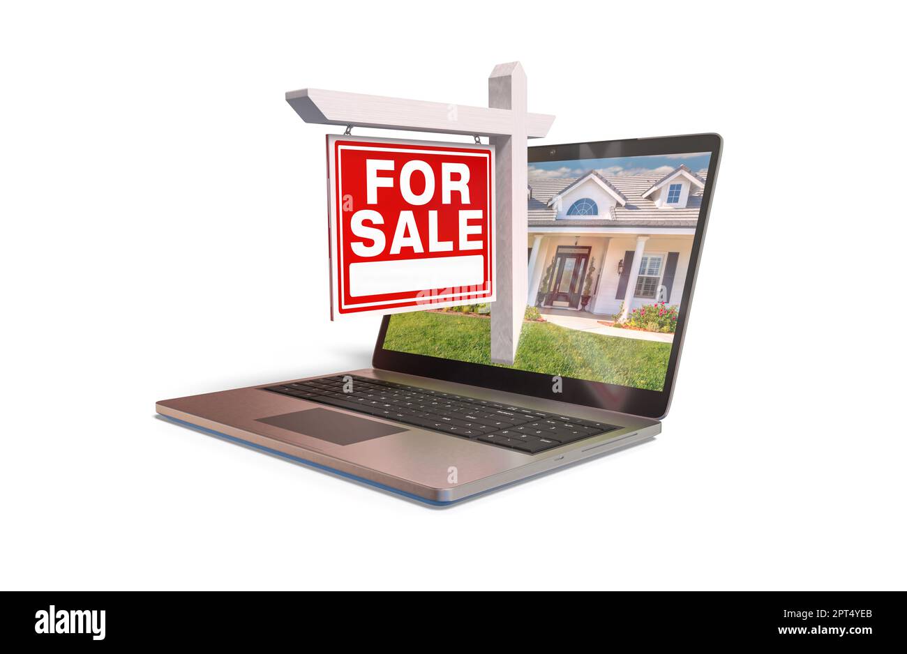 For Sale Real Estate Sign Popping Out of Computer Laptop Screen