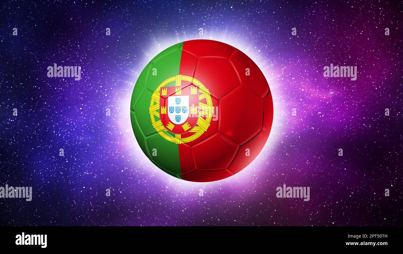 3D soccer ball with Portugal team flag, football 2022. Space background