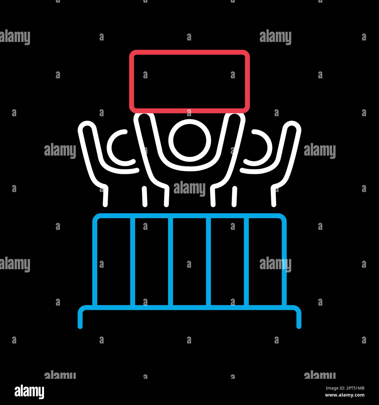 Crowd of people with placard control barrier icon Stock Vector Image