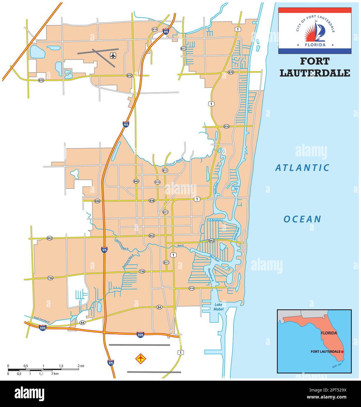 simple street map of the city of Fort Lauderdale, Florida, United