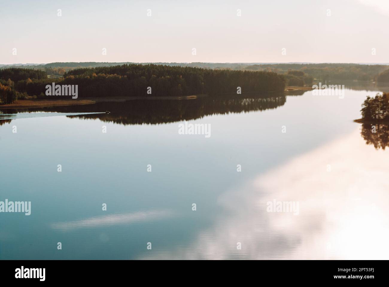 Bird's eye view of Lake Baltieji Lakajai in Labanoras Regional Park, Lithuania. Stock Photo