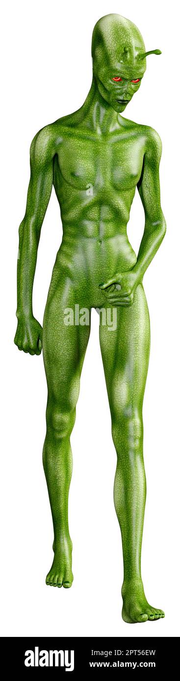 3D rendering of a green alien isolated on white background Stock Photo ...