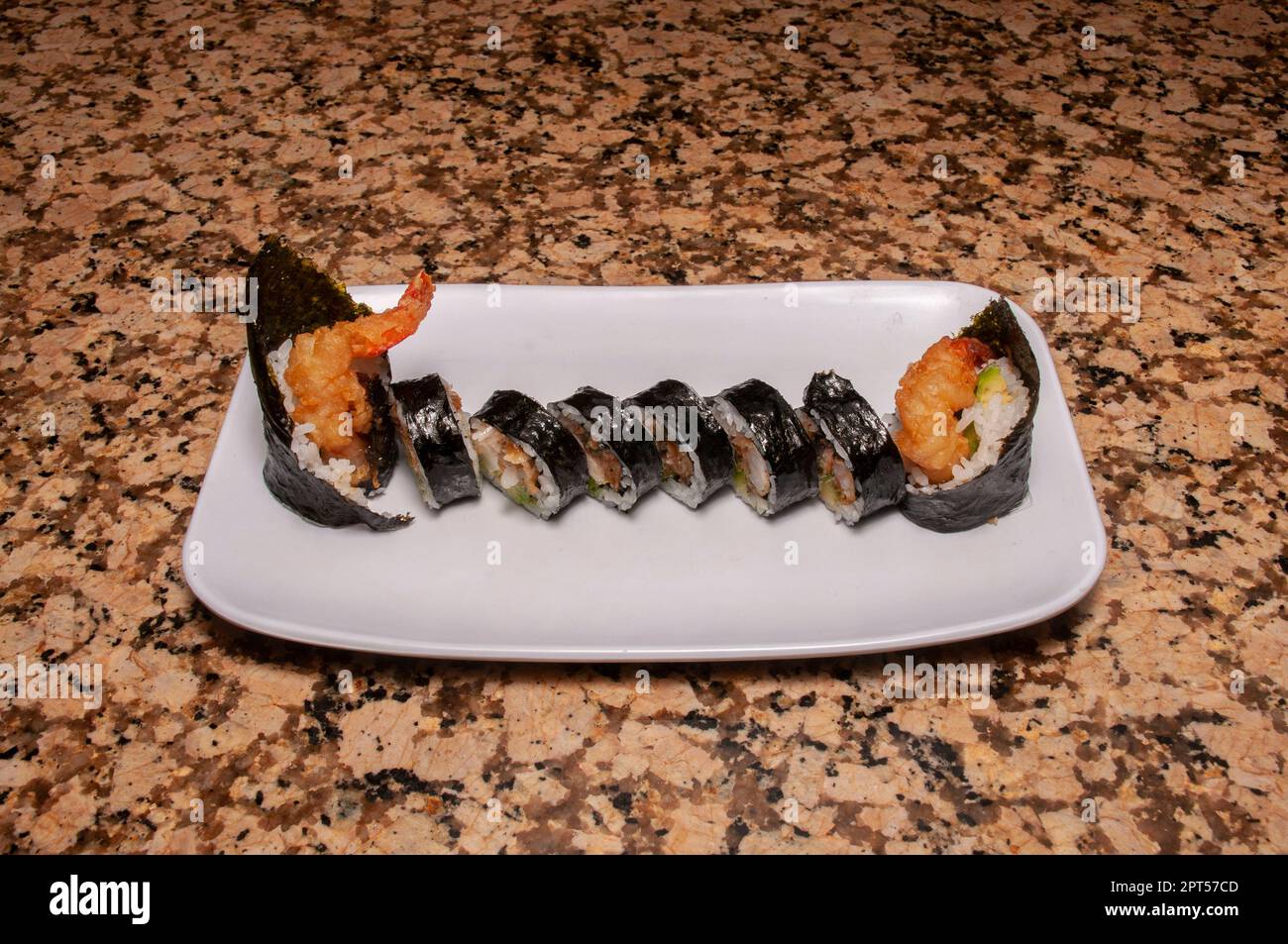 Traditional and authentic Japanese cusine know as a Sushi Roll Stock Photo