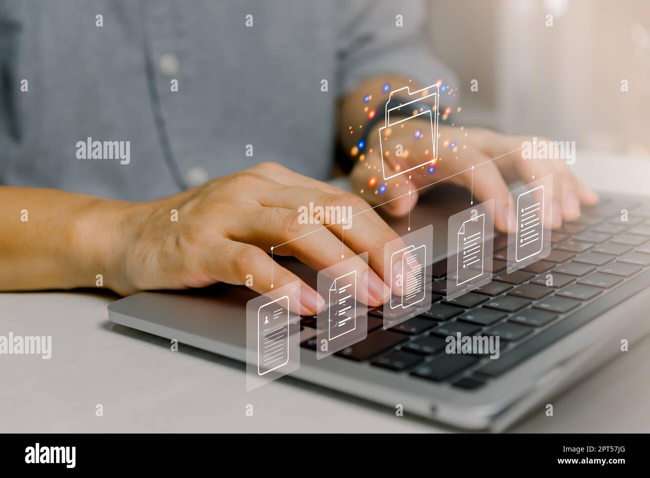 Document Management System (DMS) online software big data manage files knowledge and documentation business Technology. Stock Photo
