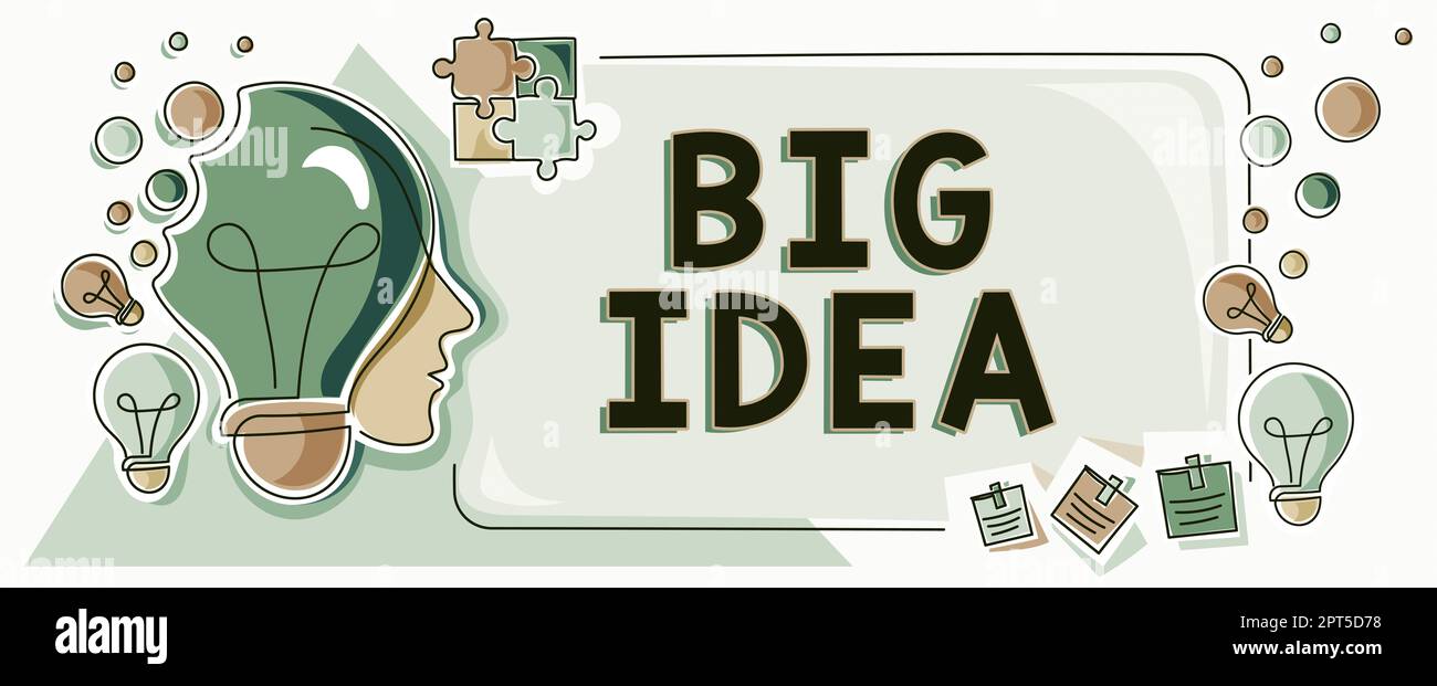 Hand writing sign Big Idea, Word for Having great creative innovation ...