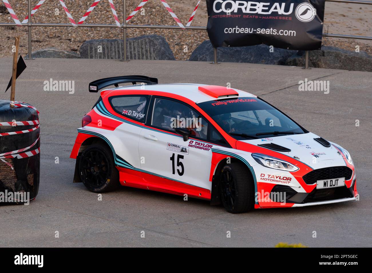 Darrell Taylor racing a Ford Fiesta Rally 2 R5 competing in Corbeau ...