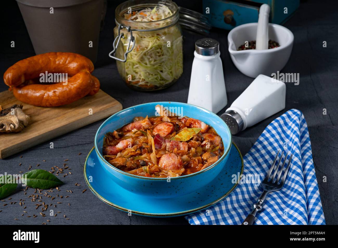 Polish bigos with sausage and mushrooms Stock Photo Alamy